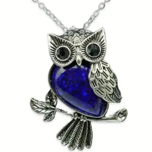 Lapis Lazuli Natural Stone Owl Pendant Healing Gemstone Necklace - Picture 2 of 2